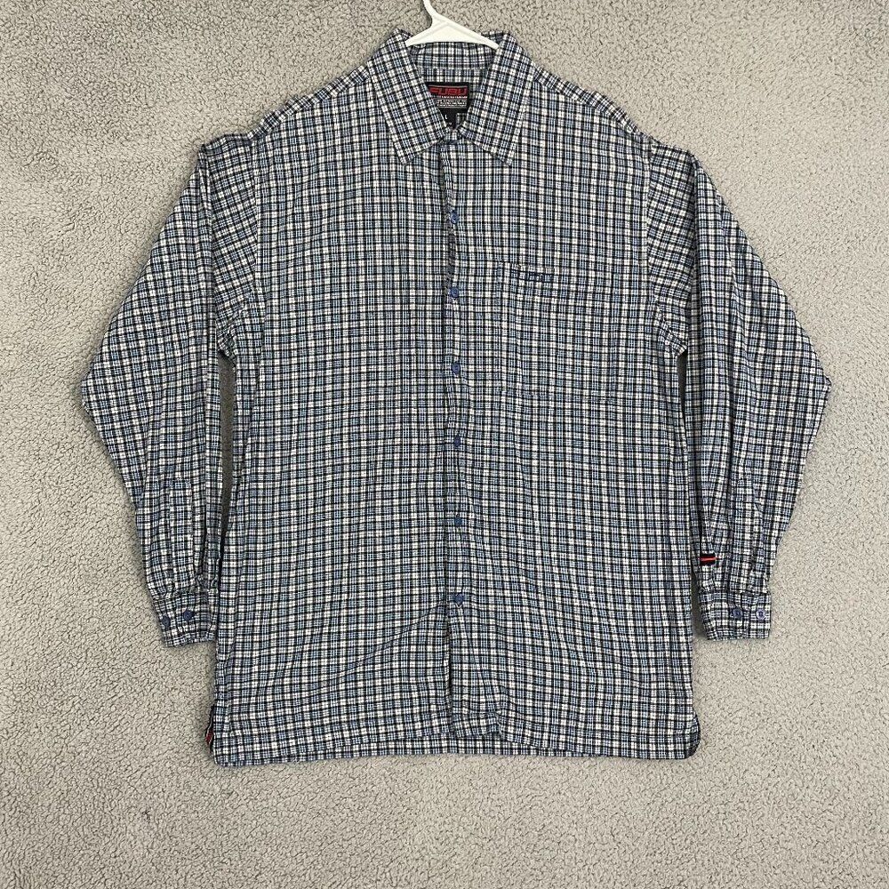 Vintage FUBU Shirt Men L Blue Plaid Long Sleeve Casual Button Down